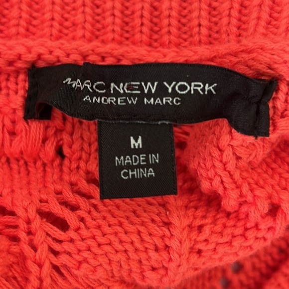 Marc New York Coral Pointelle Knit Ruffle Sleeve Button Cardigan in Cayenne M - Picture 8 of 10